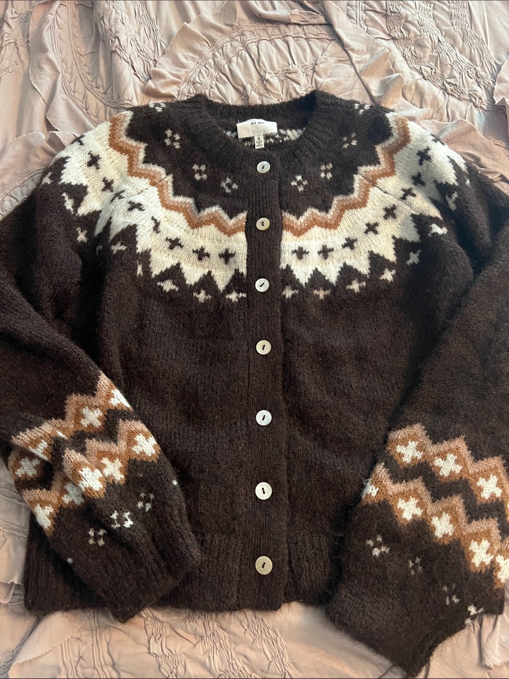 Women’s Brown Fair Isle Button-Front Cardigan Sweater